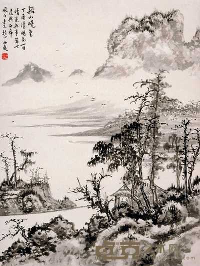 黄西爽 1957年作 溪山晓色 立轴 45×35.5cm